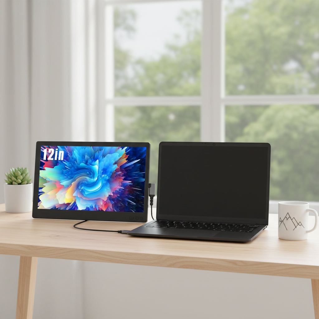 Maxfree Portable Monitor for Laptop 12 FHD Laptop Monitor Extender USB-C/HDMI Travel Monitor Plug&Play Laptop Screen/Smart Cover External Monitor for Laptop/Windows/Mac/Surface/Android/Switch